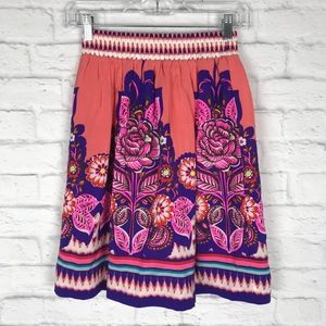 Anthropologie Coral and Magenta Floral Skirt